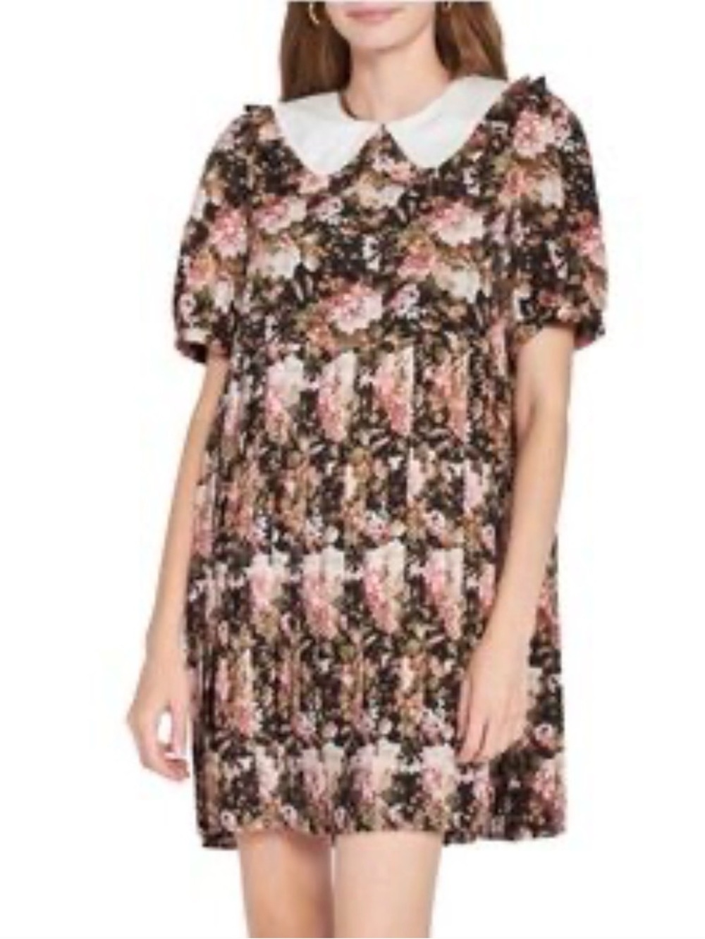 En Saison Black, Collared Floral Pleated Skirt Dress NWT Size